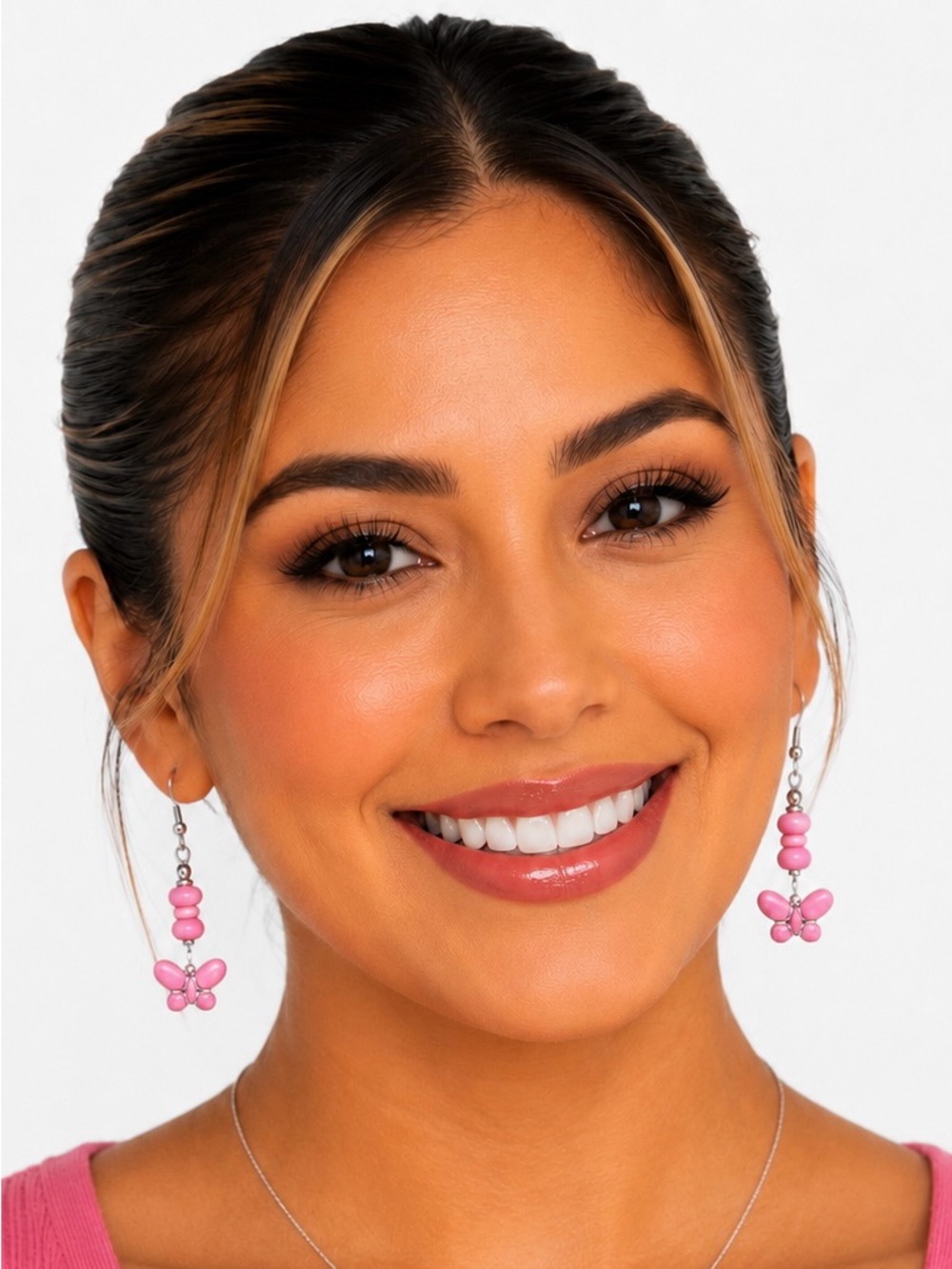 Pink Stone Butterfly Earrings